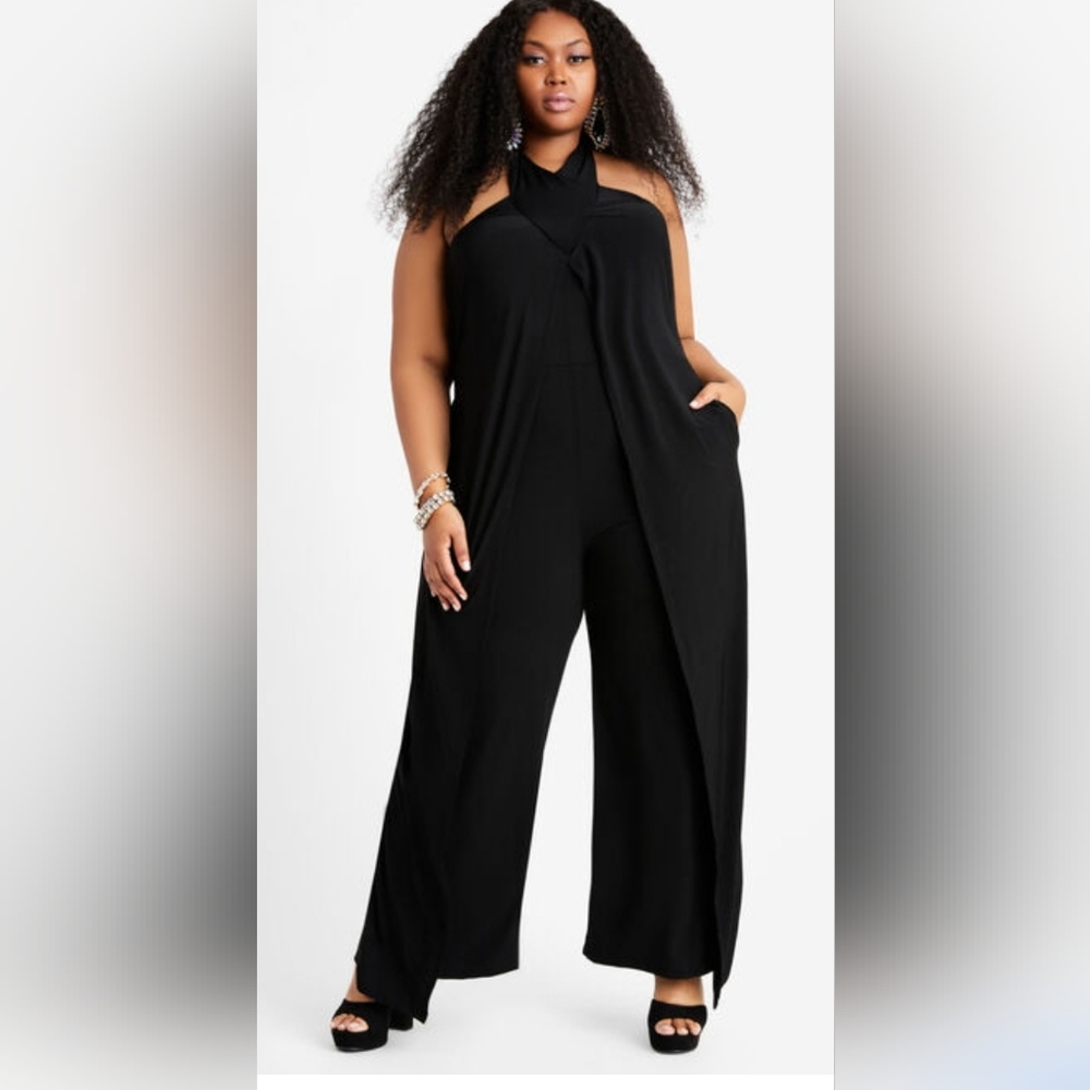 Halter Crossover Wide Leg Jumpsuit Size 22/24